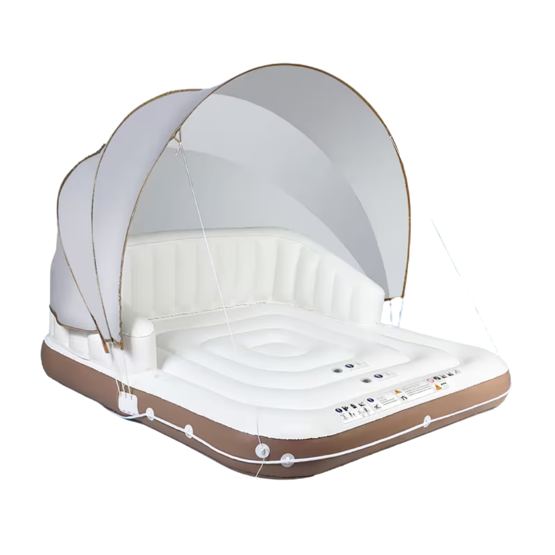 ™Canoplo | צף בריכה עם מכסה – 2 מחזיקי כוסות וצל