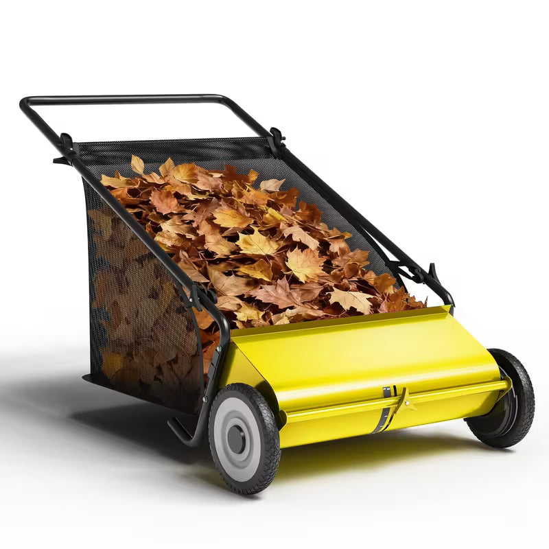 ™Lawnly | מטאטא דשא דחיפה – צהוב עם מערכת 4 מברשות